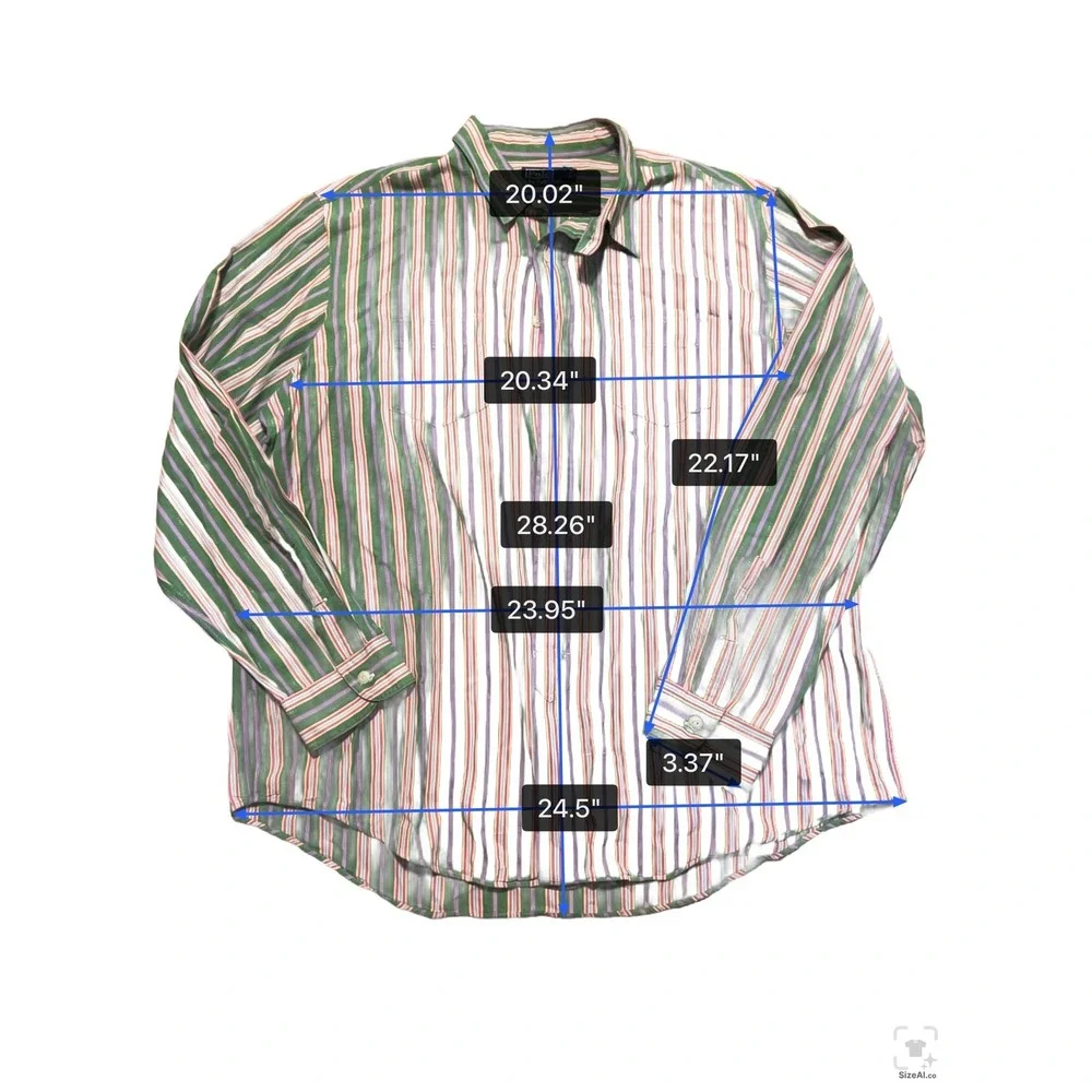 Polo Ralph Lauren XXL Green Multi Color Striped Long Sleeve Pocket Button Down‎